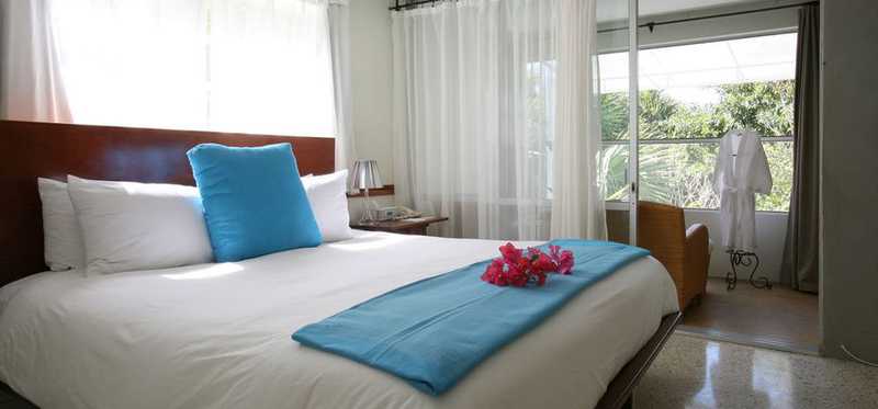 An modern, upscale hotel room.