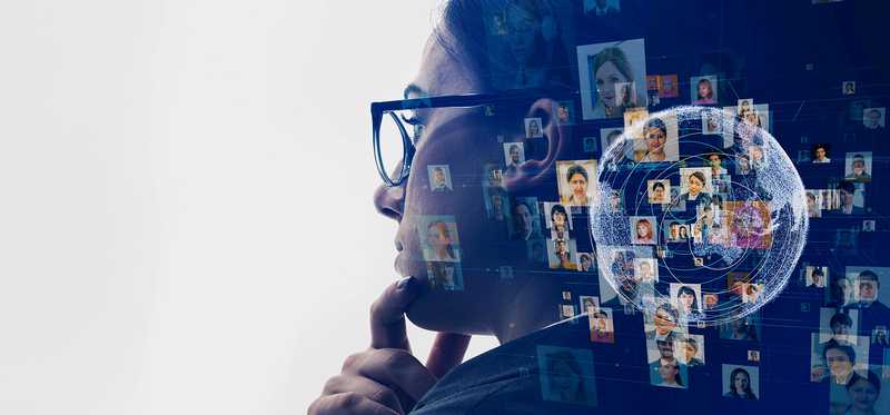 Person thinking as images project in their mind from digital advertising.