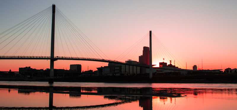 The Omaha skyline at sunset.