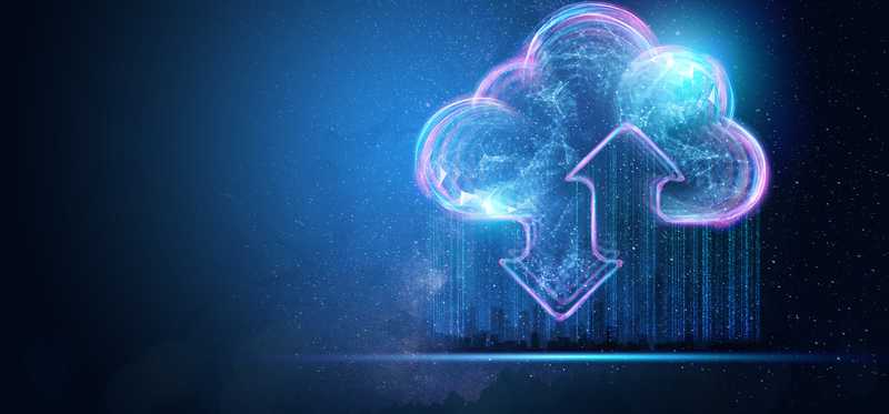 Computer cloud with up and down arrows in the plumes.