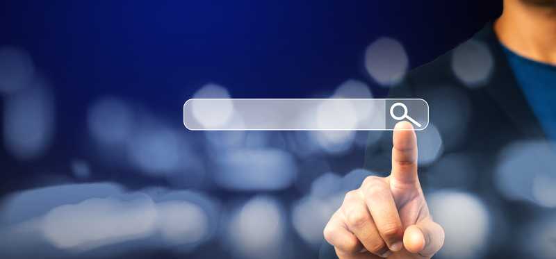 Man touching search engine screen with finger