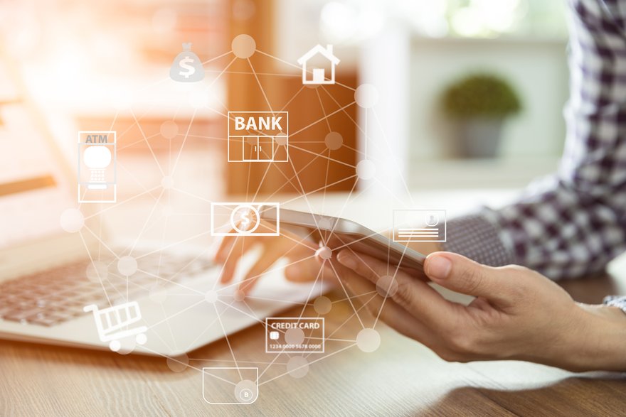 A person using mobile app to manage their bank account online.