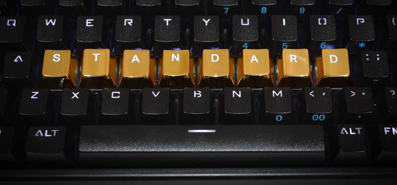 Keyboard with keys rearranged to spell Standard.
