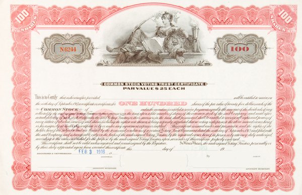 A common stock certificate.