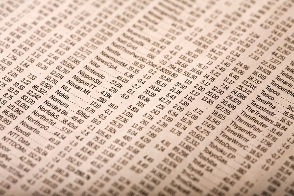 A close-up of stock quotes in the newspaper.