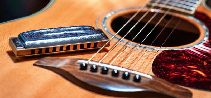Acoustic guitar and harmonica.