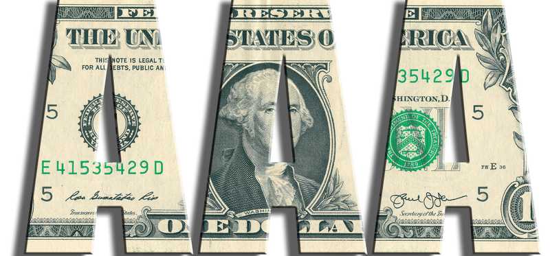 Three large A's made out of dollar bills, representing a triple A credit rating.
