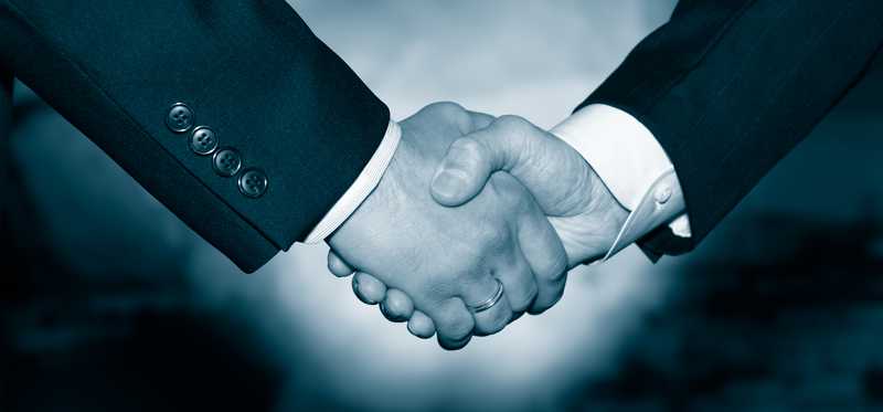 Two businessmen shaking hands.