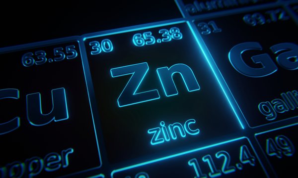 Zinc as it appears on the periodic table.