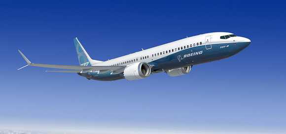 A Boeing 737 flying through the air.