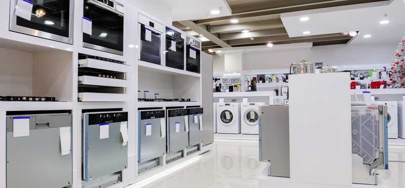An appliance store showroom.