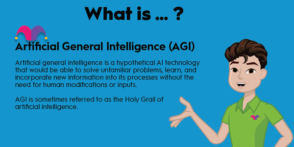 An infographic defining and explaining the term "artificial general intelligence (AGI)."