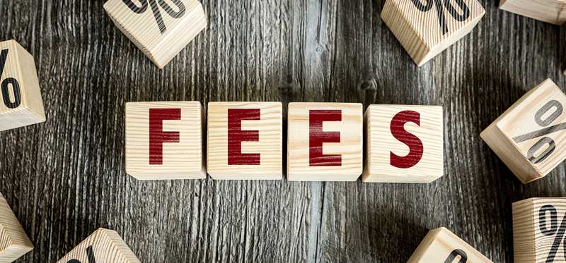 Fees spelled out with blocks surrounded by percentage signs.