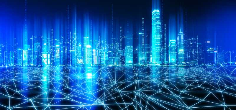 Brightly lit city on power grid.