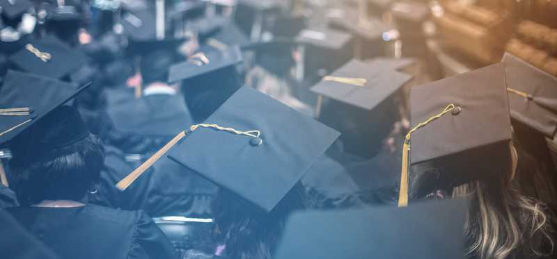 A sea of college grad caps.