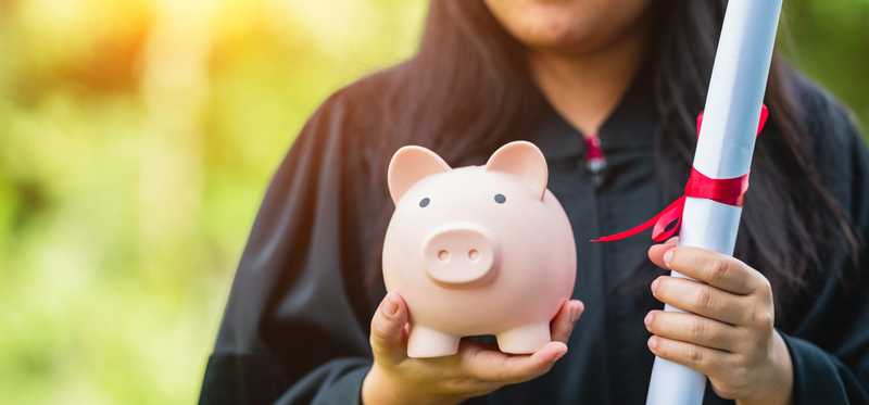 college university graduate diploma piggy bank money