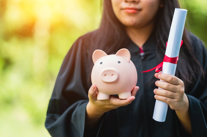 college university graduate diploma piggy bank money