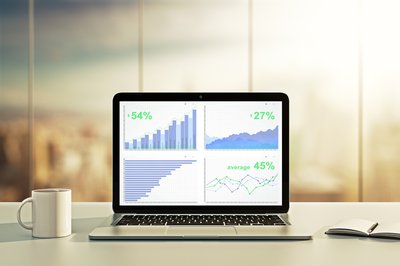 A laptop screen showing a variety of different stock charts and graphs.