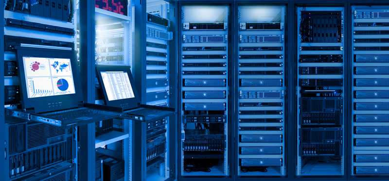 The inside of a data center.