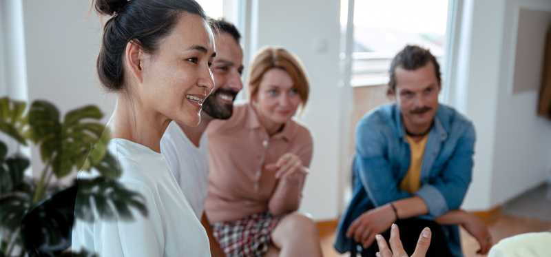 Group of people talking.