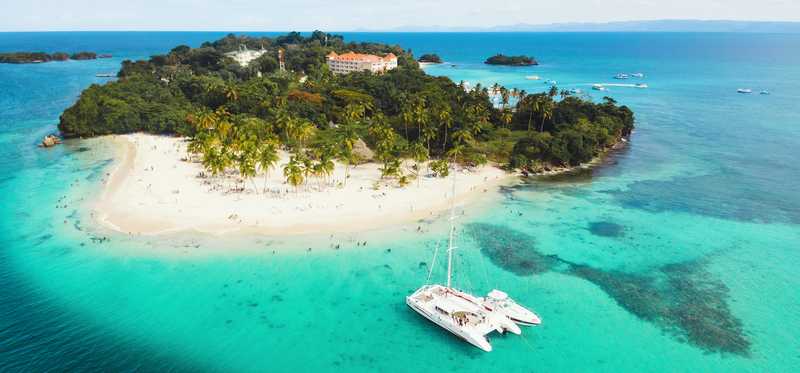 A tropical island in the ocean.