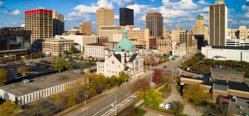 A skyline view of Dayton, Ohio.