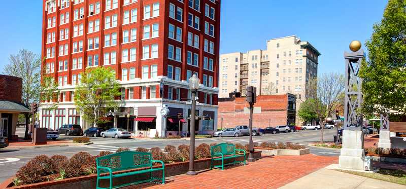 Downtown buildings in Muskogee, Oklahoma.