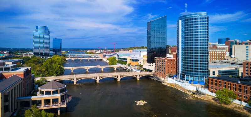 A river view of downtown Grand Rapids.