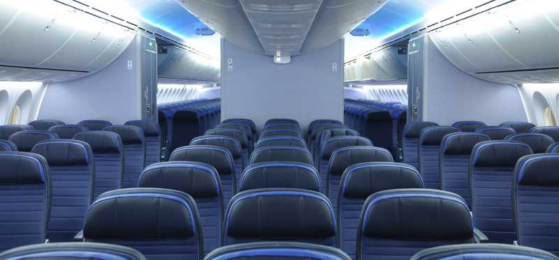 Empty rows of airplane seats