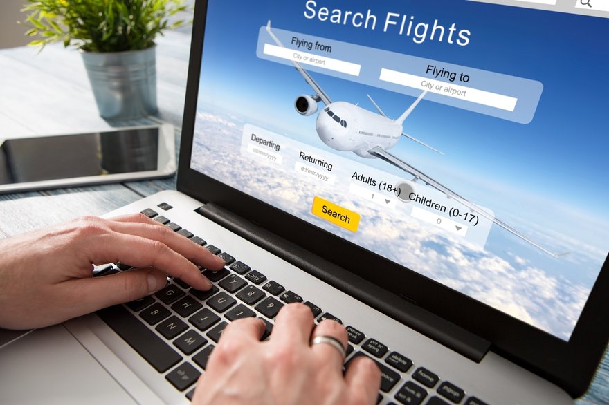 Person searching for flights on an online travel site.