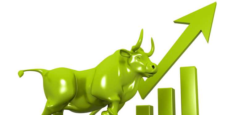 Green bull with a rising arrow