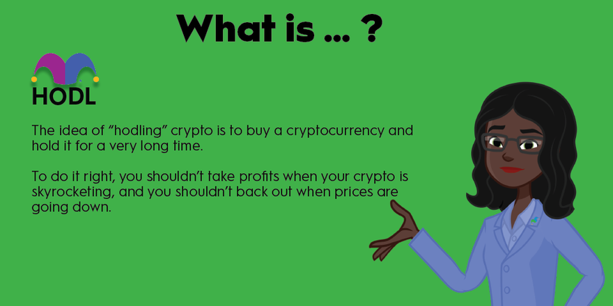 An infographic defining and explaining the term "hodl" within the cryptocurrency space.