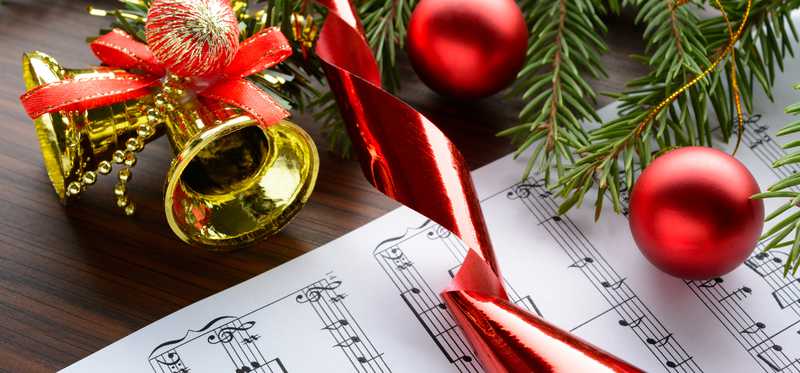 Christmas ornaments with sheet of music