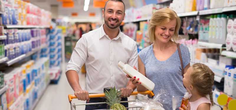 A family shops in a store.