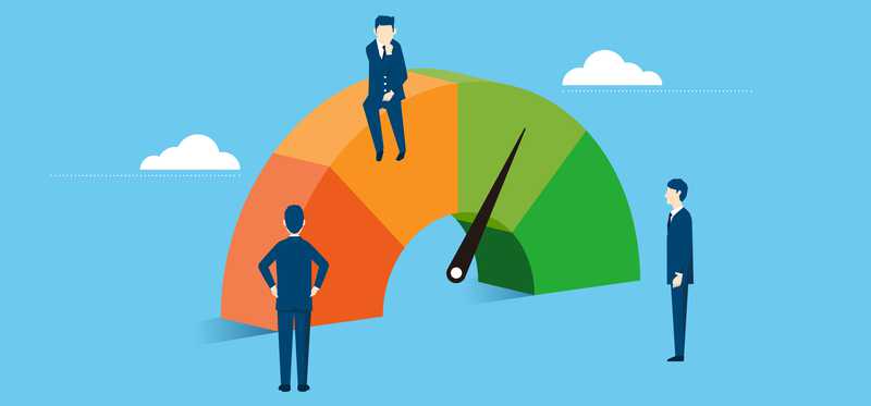 Illustration of three figures and credit score