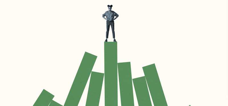 Illustration of person standing on bar chart.