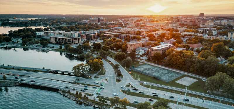The city of Madison, WI on the lake.