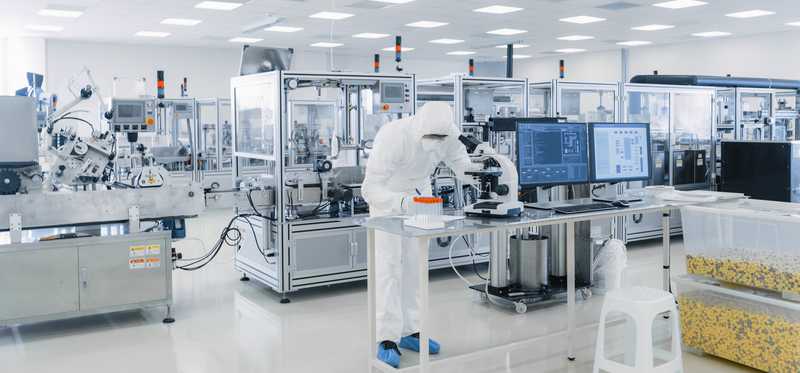 Lab technician working in hazmat suit