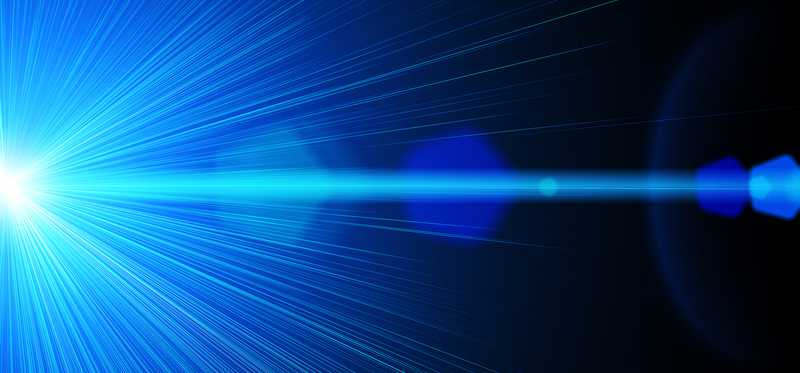 A blue laser beam light on a black background
