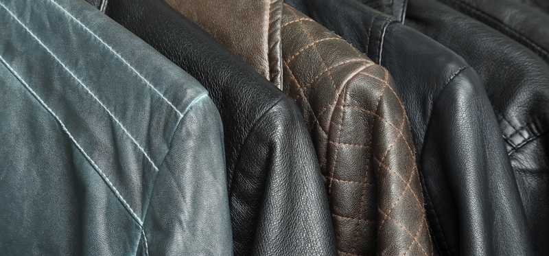 A rack of leather jackets.