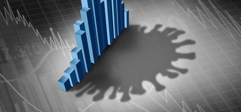 Financial markets trending up and down on shadow of spiked coronavirus cell