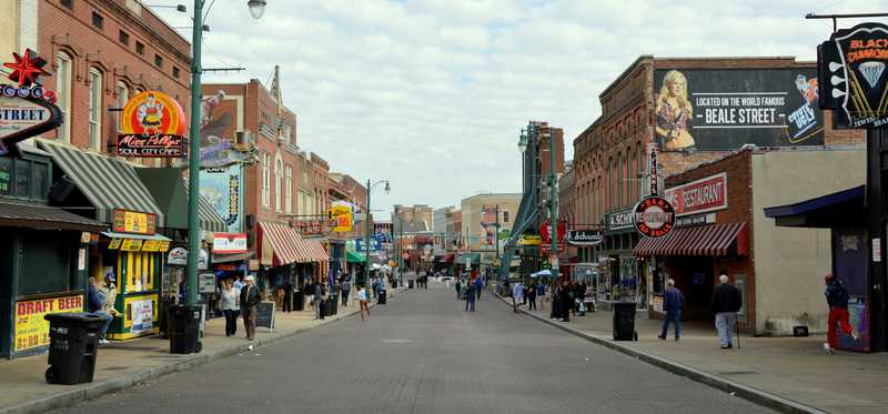 People walking up and down Beale St. in Memphis, Tennessee.
