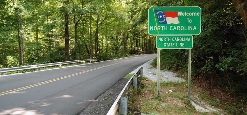 Welcome to North Carolina sign at North Carolina state line.