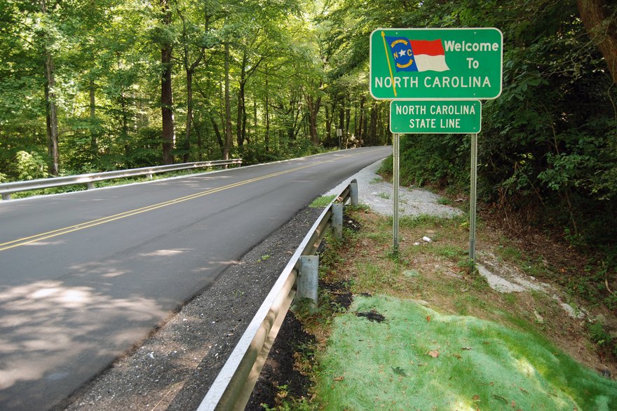 Welcome to North Carolina sign at North Carolina state line.