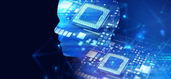 Computer chips inside an outline of a human body.