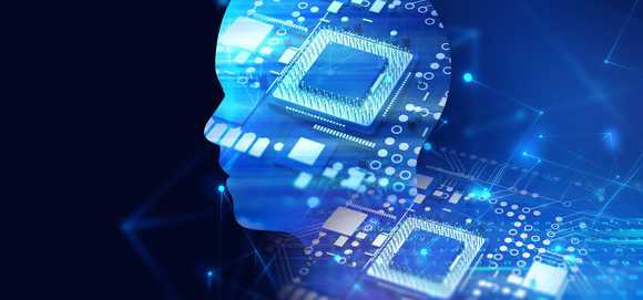 A lot of computer chips inside an outline of a human body.