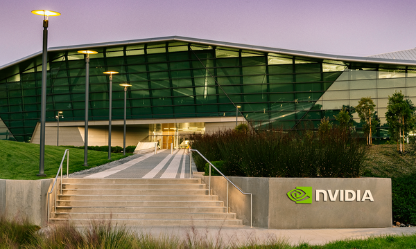 Nvidia headquarters with an Nvidia sign in front.