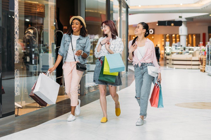 People shopping in a mall.