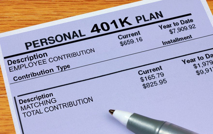 Paper reading "Personal 401K Plan" with balances.