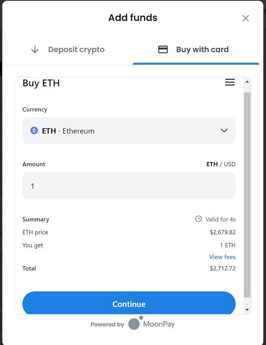 The add funds or deposit crypto function on OpenSea.